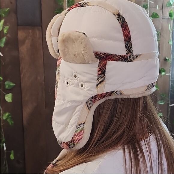 J.Crew White Tartan Shearling Plaid Trapper Hat with Ear Flaps main image 10